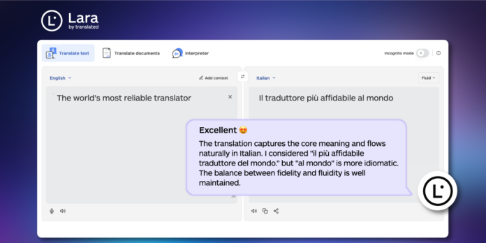 Lara V2 translation AI interface with glossary and memory tools