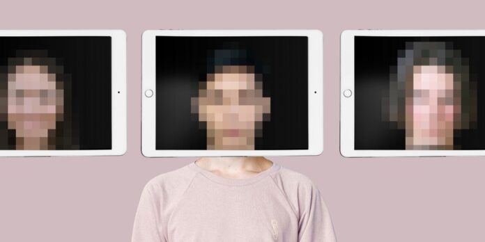 Blurred faces with screens
