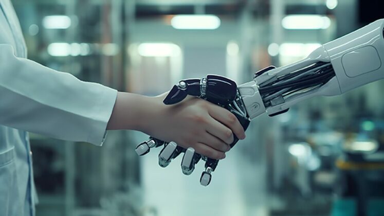 Mitigating Hallucinations in AI-Powered Translation human and robot handshake