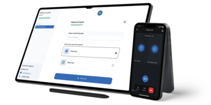 CLEAR Global's Tarjimly application on a mobile device and desktop