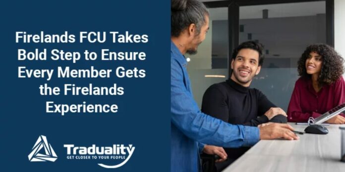 Firelands Federal Credit Union and Traduality Language Services a group of three people in a multilingual meeting made possible by Traduality language services