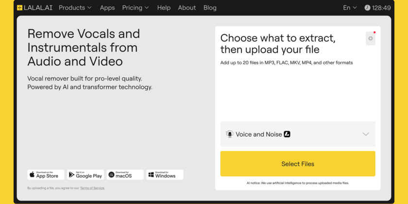 LALAL.AI Launches Lynx: A Neural Network for Voice Cleanup in Dubbing & Localization Workflows example of the Lynx platform dashboard